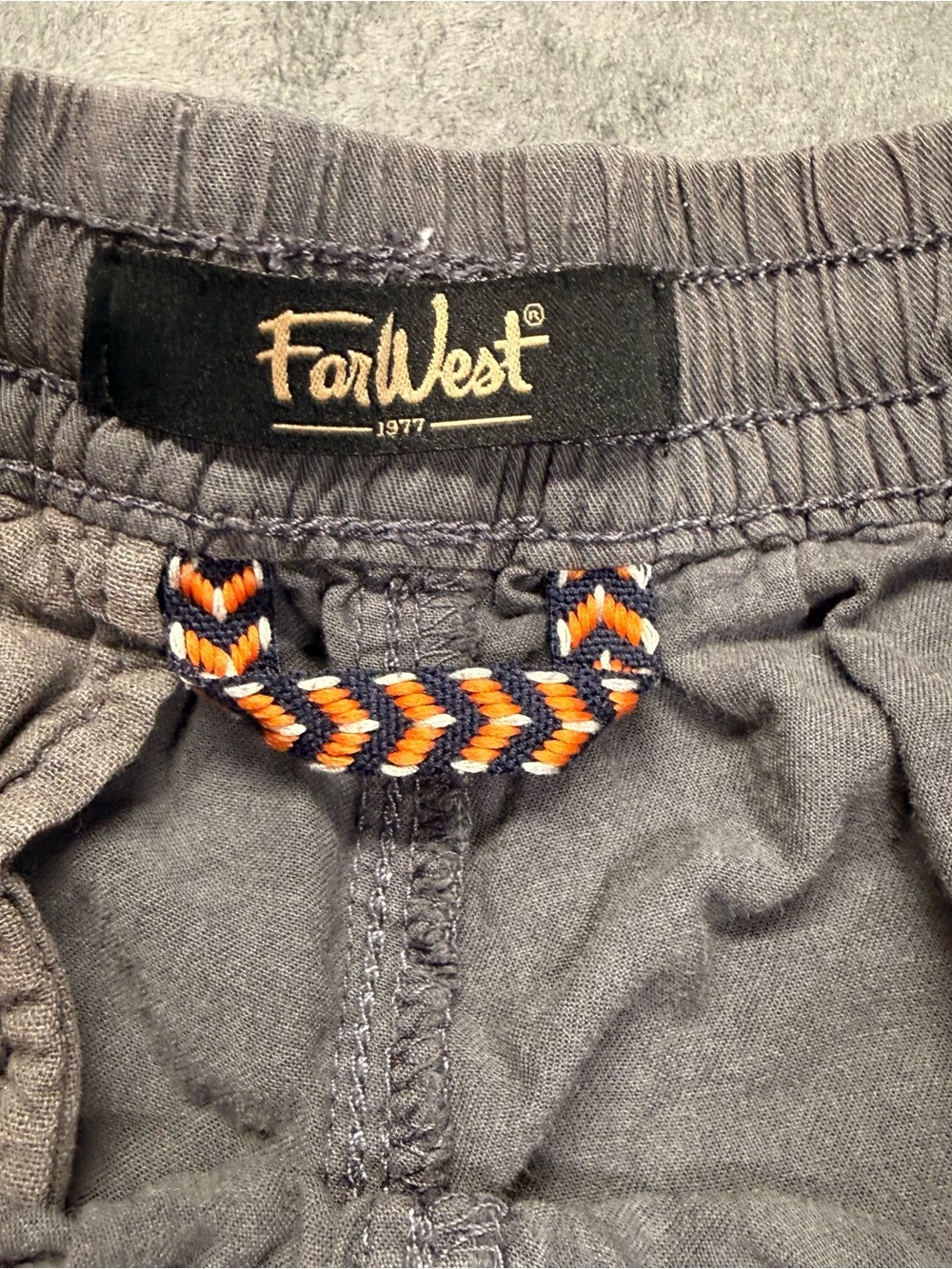 Women's Athletic Shorts — Charcoal Gray with Orange-Navy Drawcord